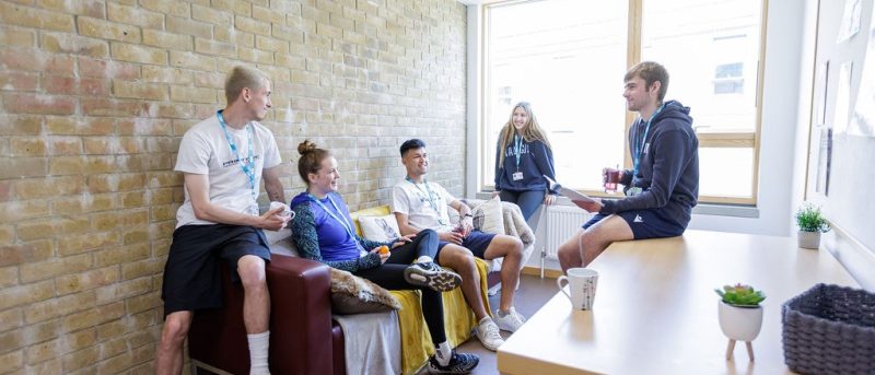 Students in HE accommodation kitchen