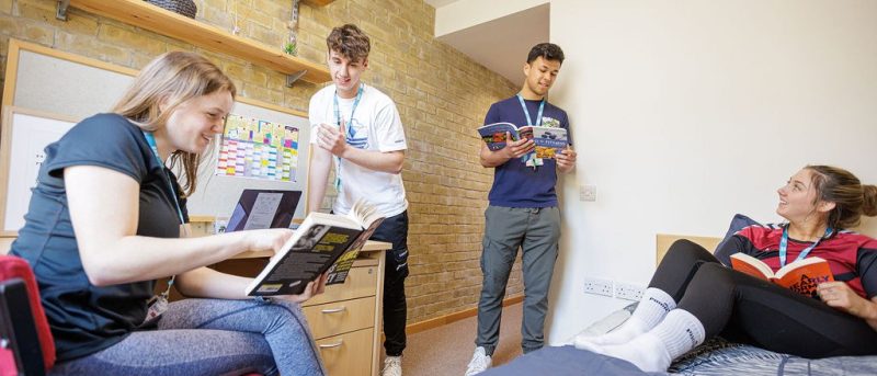 Students studying in accommodation room