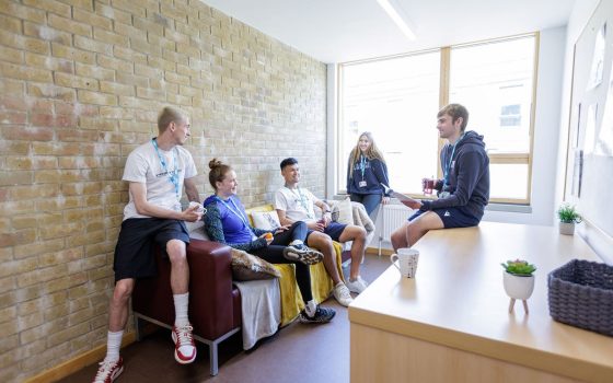 Students in HE accommodation kitchen