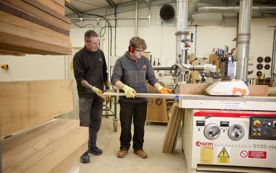 Furniture studies student taking part in work experience at Neil Burke Joinery