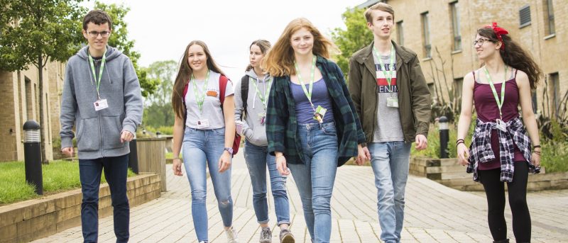 Students walking through Holcot accommodation