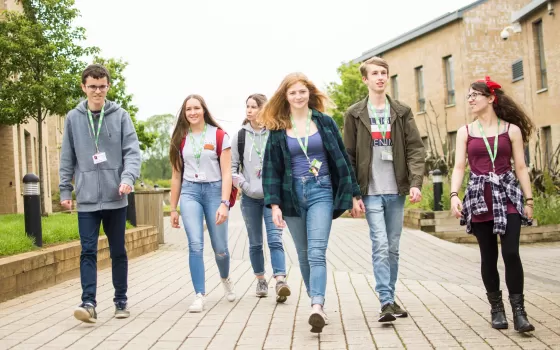 Students walking around campus