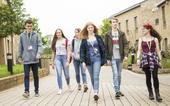 Students walking through Holcot accommodation