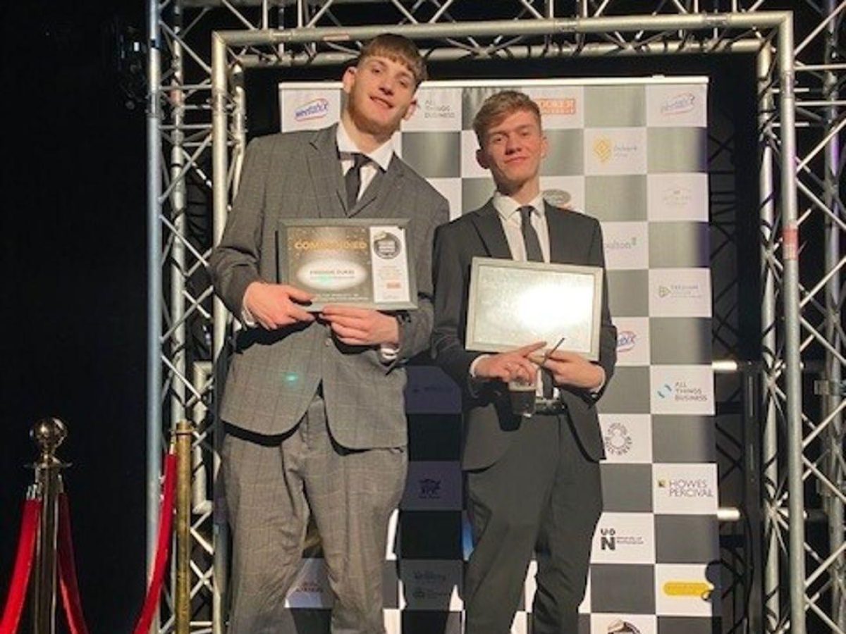 Dylan and Freddie proudly holding their awards from the Northamptonshire Food and Drink Awards