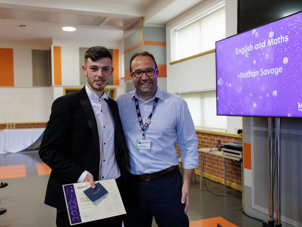 English & maths award winner Nathan presented his award by Head of English & maths, Tom Redshaw