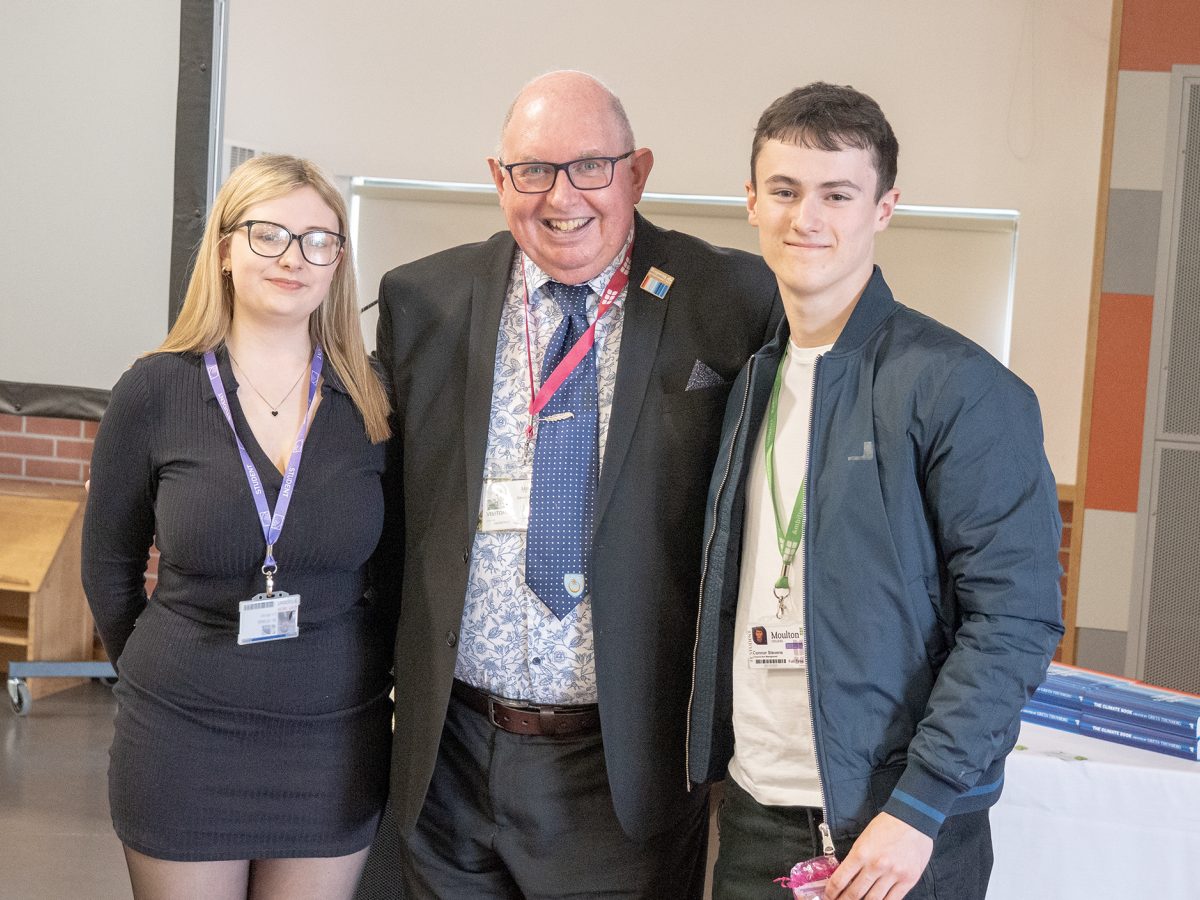 Moulton College student Connor with members of the judging panel at the Green Future Challenge Event 2024