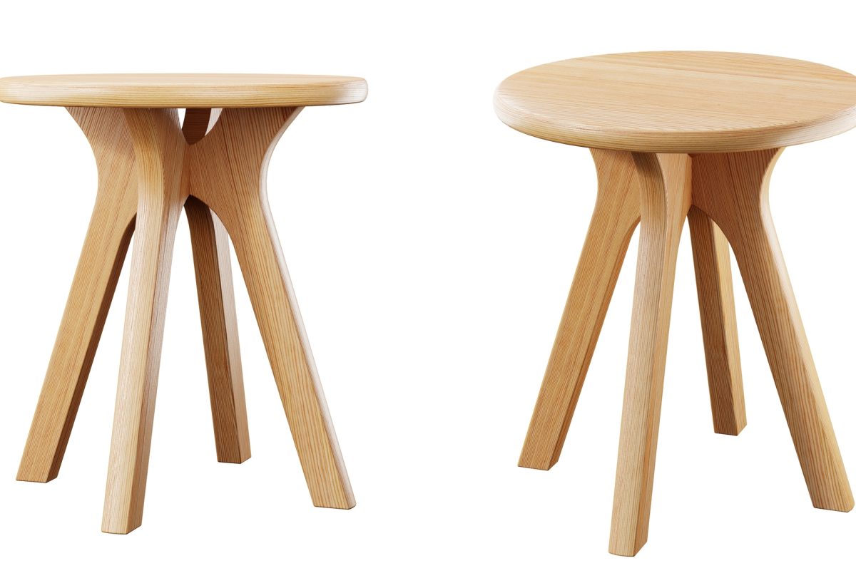 Two views of wooden stool design in design software